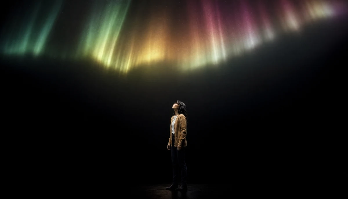 Quiet moment of reflection under the northern lights